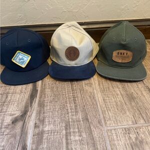 Lot of 3 Binky Bro Toddler Hats blue green and tan